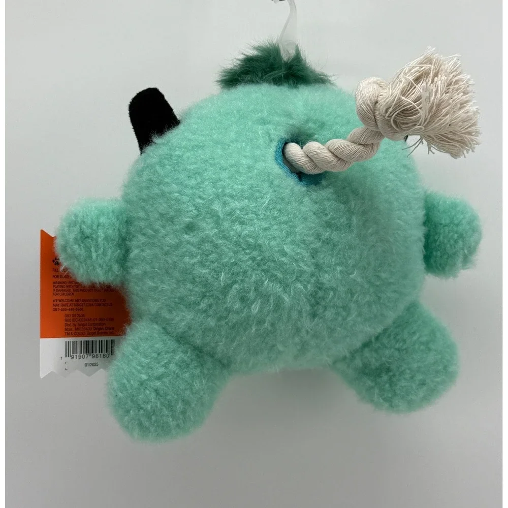 Boots & Barkley Green Monster Dog Toy Squeaker Cyclops Plush Cuddler Rope